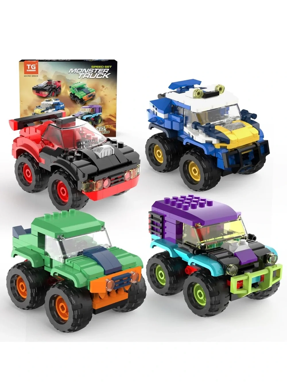 4 Pack Monster Truck Micro Brick Building Blocks Set New in Box